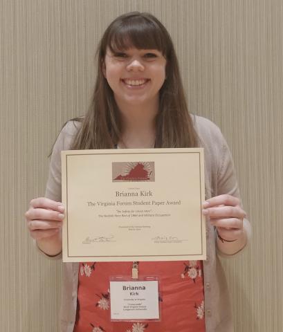 Brianna Kirk Wins Award at Virginia Forum