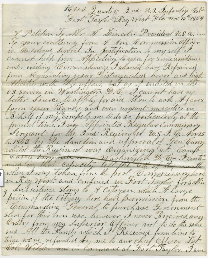 A Black Soldier from Charlottesville Writes to Lincoln